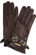 Premium Leather Gloves with Double Gold Buckle Accent