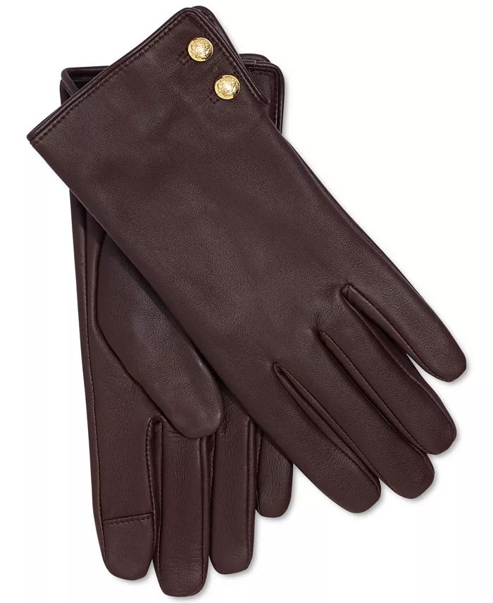 Premium Leather Touchscreen Gloves with Gold Button Accent