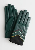 Premium Emerald Green Leather Gloves with Chevron Accent & Knit Cuffs