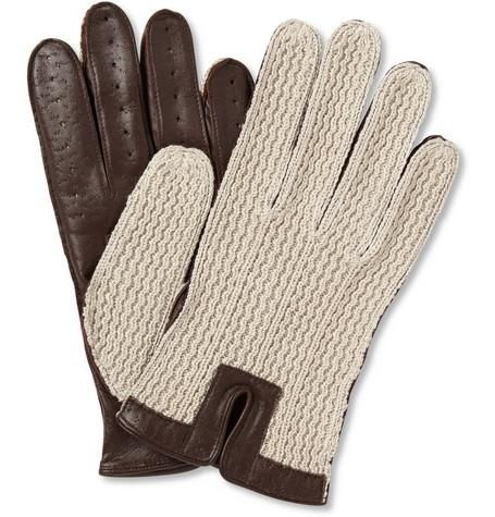Vintage-Style Genuine Leather & Crochet Knit Driving Gloves